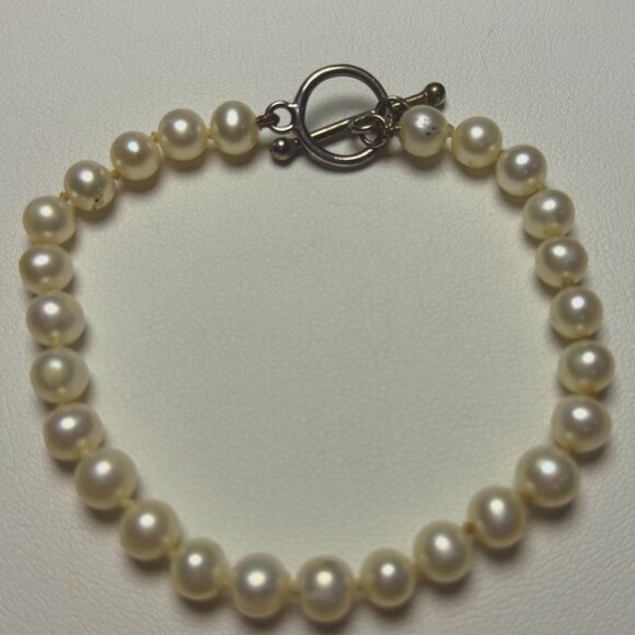 REAL PEARL STERLING SILVER CLASP BRACELET. - Picture 1 of 3
